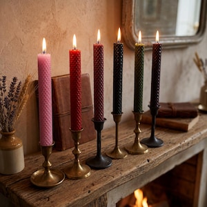 Hand Rolled Beeswax Honeycomb Taper Candles – 8" Dripless, Unscented, Non-Toxic