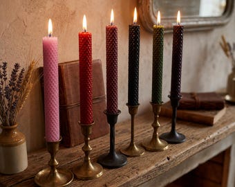 Hand Rolled Beeswax Honeycomb Taper Candles – 8" Dripless, Unscented, Non-Toxic