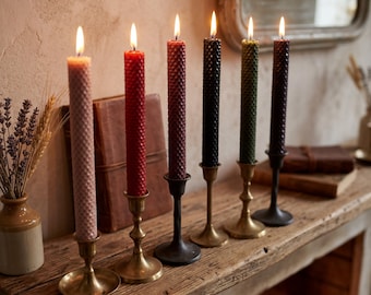 Hand Rolled Beeswax Honeycomb Taper Candles – 8" Dripless, Unscented, Non-Toxic