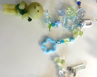 Authentic Smiski Keychain with Star Charms – Beaded Accessory
