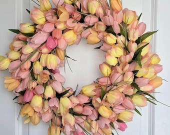 Pink and Yellow Blush Tulip Wreath