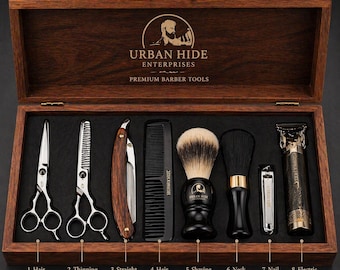Estuche para herramientas de barbería, set de cuidado personal masculino de 10 piezas, estuche marrón, regalo para él.