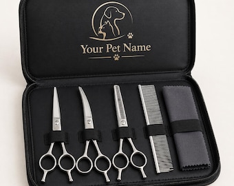 Juego de tijeras personalizadas para el cuidado de mascotas, kit de tijeras para perros con estuche con cremallera.