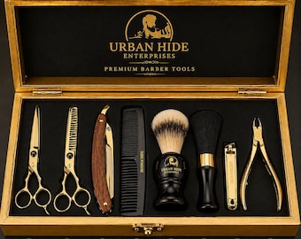 Personalized Golden Barber Grooming Kit, Luxury Professional Tools Set