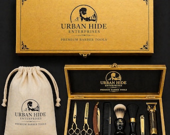 Kit de barbería dorado de lujo / Set de aseo profesional para hombres, Reino Unido