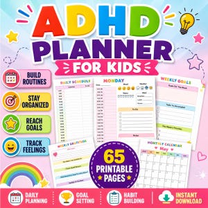 ADHD Planner for Kids Printable | Executive Function Workbook | Routine Planner | Homework Tracker | Homeschool Organizer