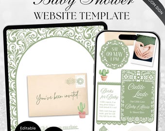 Invito per baby shower a tema Cielito Lindo, colore verde, modificabile con Canva (Digitale e per dispositivi mobili)