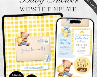 Invito per baby shower "Ecco che arriva il figlio" - Modello per sito web, modificabile con Canva (Digitale e per dispositivi mobili)