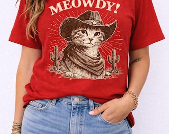 Meowdy Cowboy Cat Shirt, Western Graphic Tee, Country Cat Lover Gift