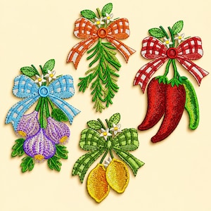 4 Kitchen Embroidery Designs, Rosemary, Garlic, Chili Peppers, Lemons (Instant Download)