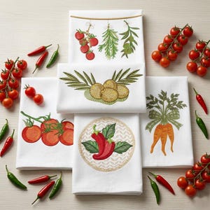 Diseños de bordado para cocina: hierbas, especias y verduras. Archivos de bordado a máquina para descarga digital.