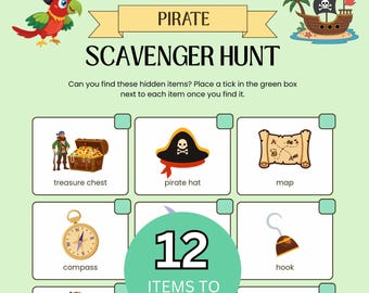 Pirate Scavenger Hunt Printable, Kids Treasure Hunt Game, Pirate Party Activity, Cut and Hide Game, Kids Birthday Game, Printable Download