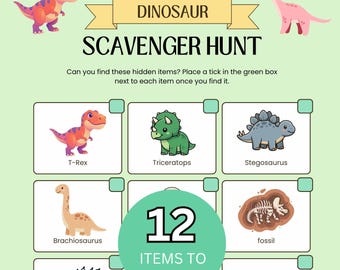 Búsqueda del tesoro de dinosaurios para imprimir, juego para fiestas infantiles de dinosaurios, actividad de recortar y esconder, juego de cumpleaños de dinosaurios, búsqueda del tesoro para niños, juego imprimible