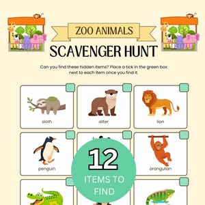 Zoo Scavenger Hunt Printable, Kids Zoo Activity, Animal Scavenger Hunt, Zoo Trip Kids Game, Outdoor Activity Kids, Photo Scavenger Hunt