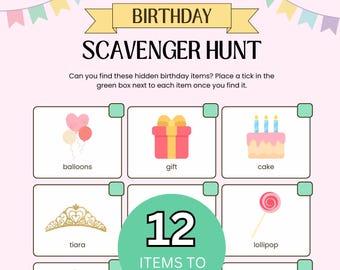 Girls Birthday Scavenger Hunt Printable, Kids Birthday Party Game, Pink Birthday Activity, Treasure Hunt Game, Outdoor Activity,PDF Download