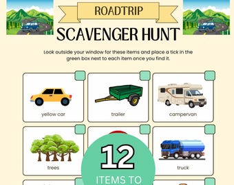Road Trip Scavenger Hunt Printable, Kids Travel Game, Car Ride Activity, Car Trip Game Kids, Travel Activity for Kids, Car Games