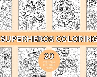 Superhero Coloring Pages for Kids, 20 Printable Coloring Sheets, Superhero Coloring Book, Toddler Coloring Pages, Kids Activity Pack