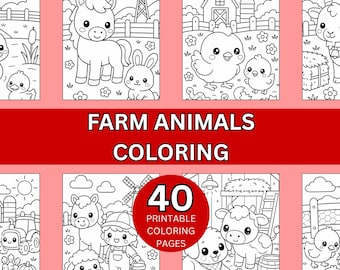 Dibujos para colorear de animales de granja para niños, 40 láminas imprimibles para colorear de animales, dibujos kawaii para colorear, dibujos de granja para niños, descarga en PDF.