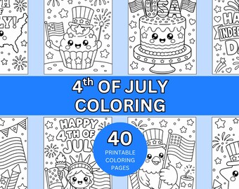 Dibujos para colorear del 4 de julio para imprimir, libro para colorear del Día de la Independencia, actividad patriótica para niños, láminas para colorear de EE. UU., 40 páginas en PDF.