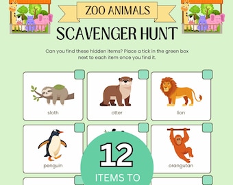 Búsqueda del tesoro en el zoológico para imprimir, actividad infantil en el zoológico, búsqueda del tesoro de animales, juego infantil para ir al zoológico, actividad al aire libre para niños, búsqueda del tesoro fotográfica
