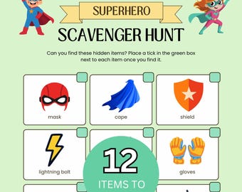 Superhero Scavenger Hunt Printable, Kids Party Game, Cut and Hide Activity, Superhero Birthday Game, Kids Treasure Hunt, Printable Download