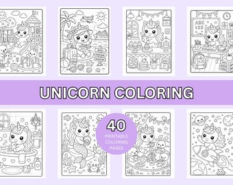 Dibujos para colorear de unicornios para niños, imprimibles, libro para colorear de unicornios kawaii, páginas de actividades de unicornios adorables, regalo para niñas pequeñas, tamaño A4 (tamaño carta estadounidense).