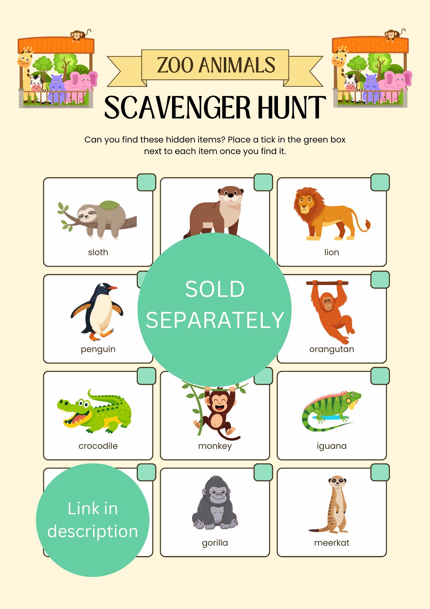 Safari Animals Scavenger Hunt Printable, Kids Party Game, Cut and Hide ...