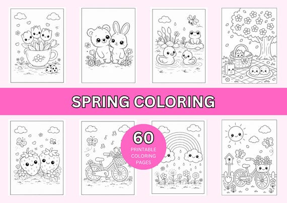 Spring Coloring Pages for Kids, 60 Printable Coloring Sheets, Toddler Coloring Pages, Preschool Activity Pack, Easter Coloring Pages, PDF