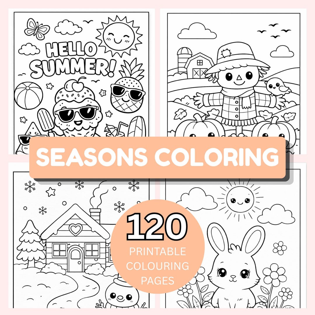4 Seasons Coloring Pages for Kids, Spring Summer Fall Winter Coloring ...