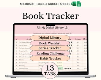 Hoja de cálculo para el seguimiento de libros, registro de lectura, planificador de libros, reto de lectura, registro de hábitos, reseñas de libros en Google Sheets
