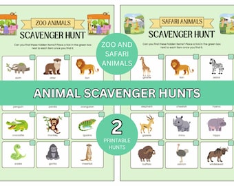Paquete de búsqueda del tesoro de animales, búsquedas del tesoro fotográficas para niños, zoológico, safari, actividad de recortar y esconder, juegos para fiestas infantiles, paquete de actividades para niños pequeños, PDF