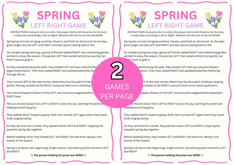 Spring Party Games Bundle, Pass the Prize, Left Right Game, Baby Shower ...