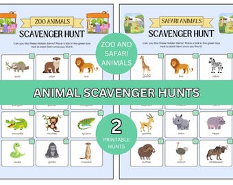 Paquete de búsqueda del tesoro de animales, búsquedas del tesoro fotográficas para niños, zoológico, safari, actividad de recortar y esconder, juegos para fiestas infantiles, paquete de actividades para niños pequeños, PDF