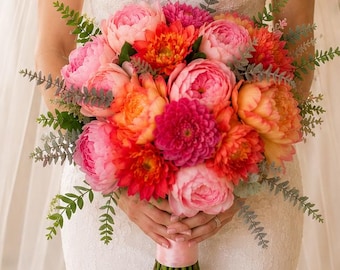 Custom Coral Pink Peach Bridal Bouquet, Luxury Faux Wedding Flowers, Personalized Bouquet, Keepsake Bridal Florals, Spring Summer Wedding
