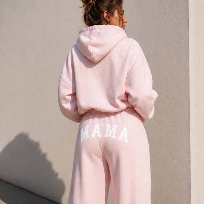 Mama sweatpants wide leg custom mom gift outfit, white mama sweatpants flat lay relaxed fit, cozy mom loungewear pants for everyday wear, soft cotton lounge pants for moms, minimalist neutral aesthetic clothing, comfy stay at home mom outfit idea, casual mama sweats for travel or lounging