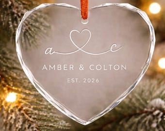 Adorno de cristal personalizado, regalo de boda, recuerdo para la pareja, regalo de aniversario, celebración de compromiso, decoración de corazón grabada a medida