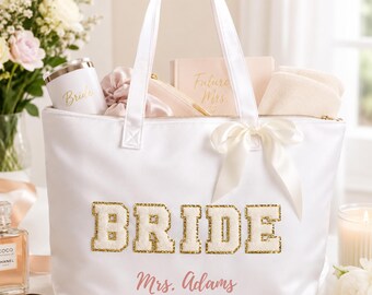 Bolso de mano de satén personalizado para la novia, ideal para la mañana de la boda, la luna de miel o como bolso de viaje para la futura Sra.
