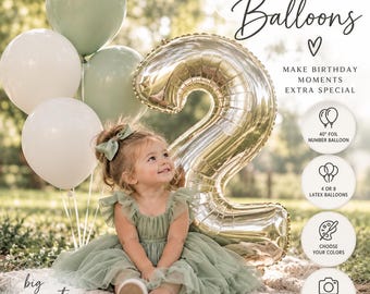 Kids Birthday Photoshoot Balloon Set, 40 Inch Number Balloon, Custom Color Balloon Mix, Birthday Photo Props, Outdoor Portrait Setup