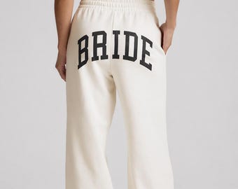 Bride Sweatpants Wide Leg Bridal Gift for Wedding Day Outfit Bachelorette Party Cozy Honeymoon Gift for Bride Custom Bride On Back