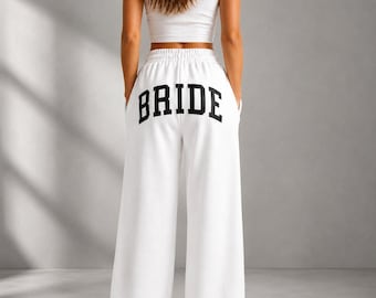 Pantalon de jogging large pour mariée, cadeau de mariée pour le jour du mariage, tenue d'enterrement de vie de jeune fille, cadeau lune de miel confortable pour la mariée