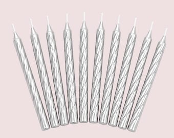 Silver Spiral Taper Candles Elegant Twisted Birthday Cake Decor Boho Birthday Party Cake Topper Cupcake