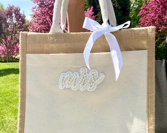 Bolso de novia para la futura Sra. Ideas de regalos de boda personalizados para despedida de soltera Bolso de playa para viajes Bolso de boda Bolsos de novia para la playa Despedida de soltera