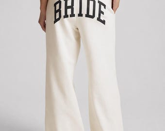 Bride Sweatpants Wide Leg Bridal Gift for Wedding Day Outfit Bachelorette Party Cozy Honeymoon Gift for Bride Custom Bride On Back