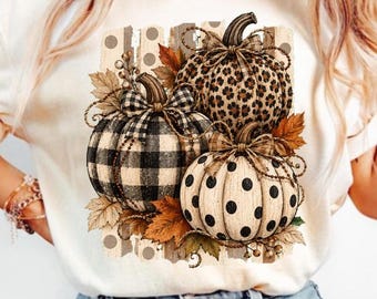 Fall Pumpkin PNG | Leopard Buffalo Plaid Polka Dot Pumpkin PNG | Rustic Autumn Sublimation | Cozy Fall Pumpkin Shirt Design