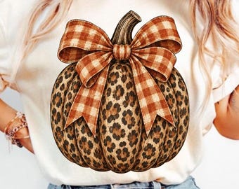 Leopard Pumpkin PNG | Buffalo Plaid Pumpkin Bow PNG | Fall Pumpkin Sublimation | Rustic Autumn PNG | Farmhouse Pumpkin Design