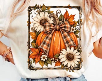 Fall Pumpkin PNG | Sunflower Pumpkin PNG | Autumn Pumpkin Sublimation | Plaid Bow Pumpkin Clipart | Thanksgiving Fall Decor PNG