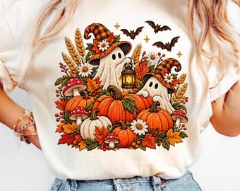 Fall Ghosts PNG | Pumpkin Ghost PNG | Halloween Fall PNG | Autumn Ghost Sublimation | Mushroom Pumpkin Clipart | Cozy Halloween