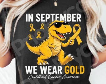 Childhood Cancer Awareness PNG | September Gold Ribbon PNG | Gold Ribbon Dinosaur PNG | Cancer Awareness Sublimation | September