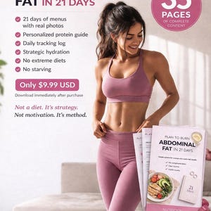 21 Day Belly Fat Loss Plan for Women, Flat Stomach Program PDF, Meal Plan, Tracker, Gut Health Reset, Weight Loss Guide, Anti BloatingSystem