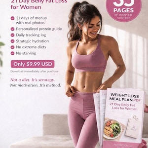 Weight Loss Meal Plan PDF 21 day Belly Fat Loss for Women Tracker, Gut Health Reset, Weight Loss Guide, Anti BloatingSystem
